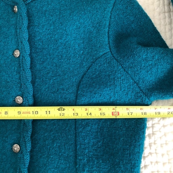 Jos. A. Bank Vintage 100% Boiled Wool Structured Cardigan Jacket Teal Size 12 - Picture 9 of 12
